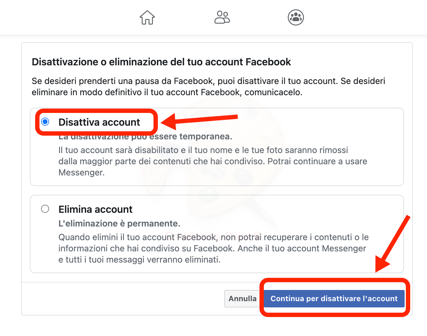 Eliminare Account Facebook
