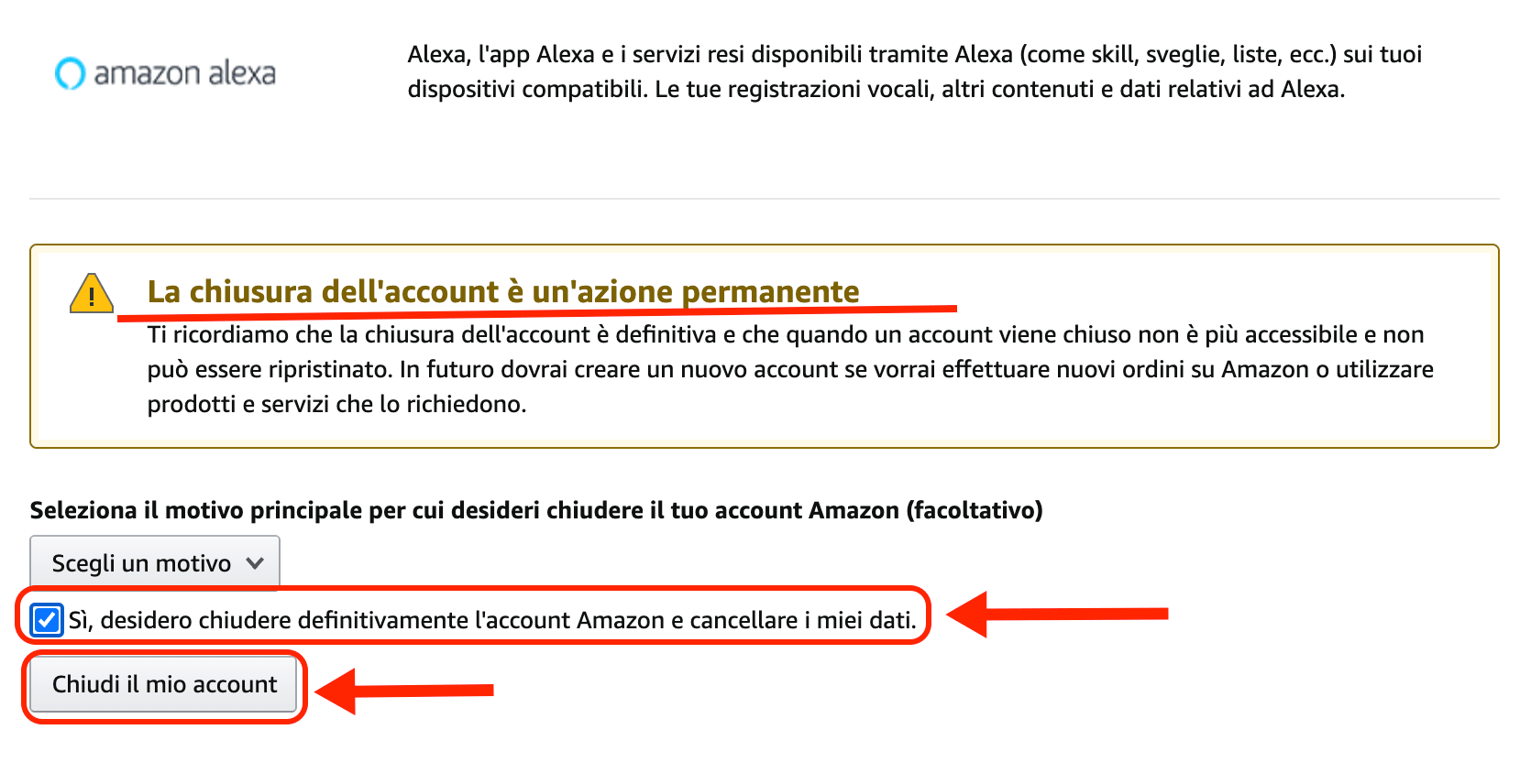 Eliminare Account Amazon