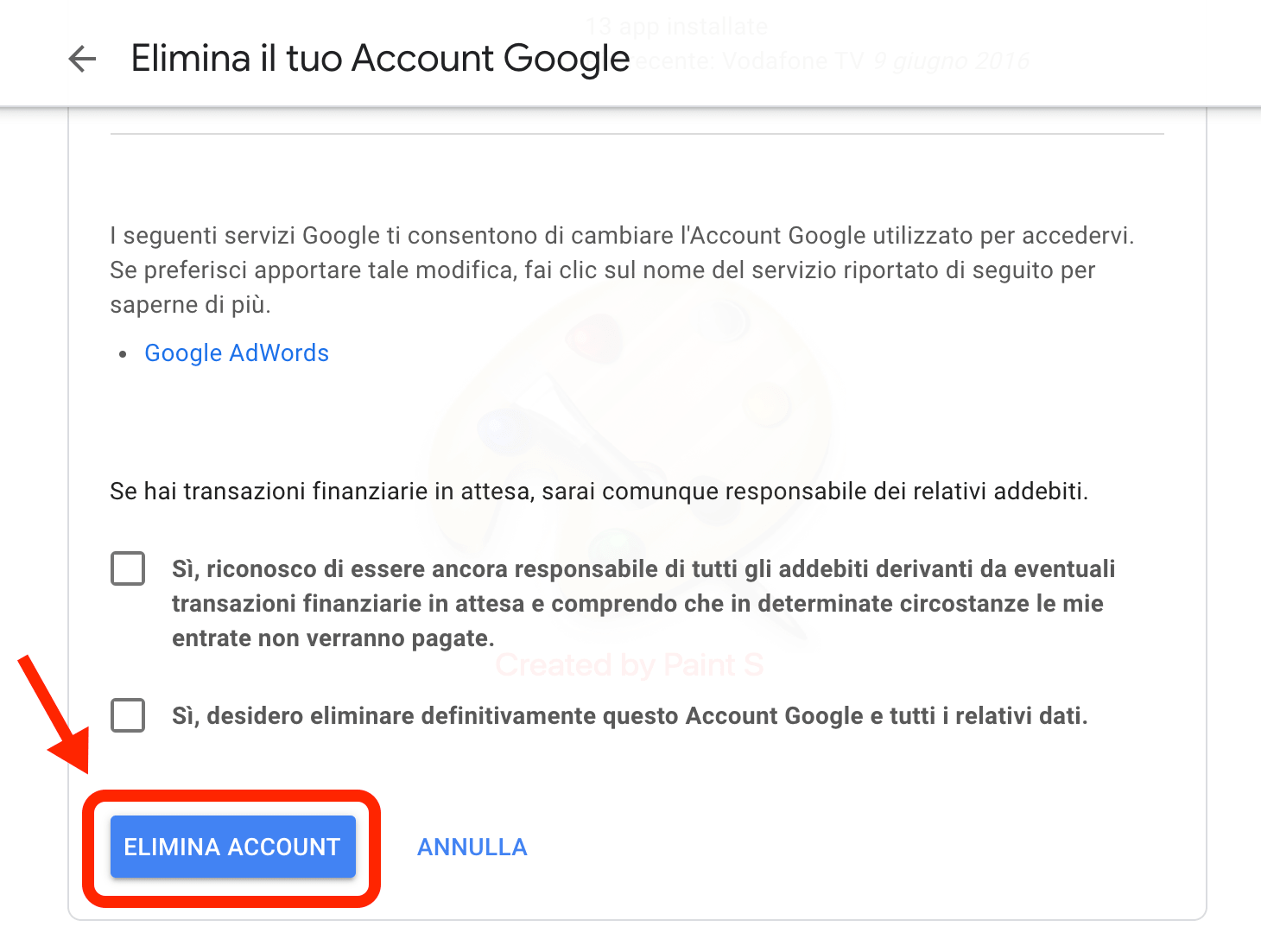 Cancellare Account Google