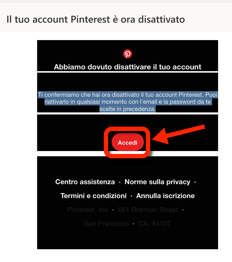Disattiva Account Pinterest